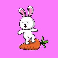 carino coniglio fare surf con carota cartone animato vettore icona illustrazione. piatto cartone animato concetto