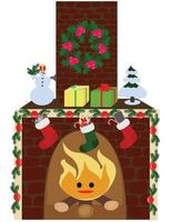 carino Natale camino con fuoco e i regali. vettore illustrazione.