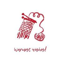 disegnato a mano festivo Natale e nuovo anno carta con vacanza simboli a maglia sciarpa e calligrafico saluto iscrizione vettore