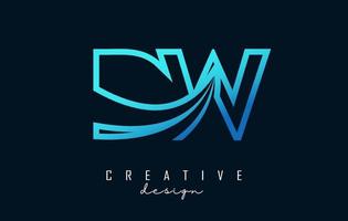 schema blu lettere dw d w logo con principale Linee e strada concetto design. lettere con geometrico design. vettore