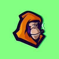 gorilla indossare un' mantello mentre fumo portafortuna logo design illustrazione vettore