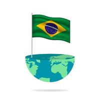brasile bandiera polo su globo. bandiera agitando in giro il mondo. facile la modifica e vettore nel gruppi. nazionale bandiera vettore illustrazione su bianca sfondo.