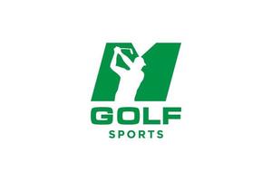 alfabeto lettera icona logo m per golf logo design modello vettoriale, etichetta vettoriale del golf, logo del campionato di golf, illustrazione, icona creativa, concetto di design
