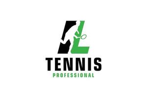 lettera l con tennis giocatore silhouette logo design. vettore design modello elementi per sport squadra o aziendale identità.