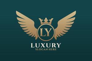 lusso reale ala lettera LY cresta oro colore logo vettore, vittoria logo, cresta logo, ala logo, vettore logo modello.