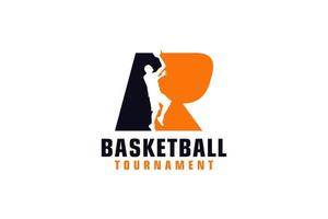 lettera r con logo di basket. elementi del modello di progettazione vettoriale per la squadra sportiva o l'identità aziendale.