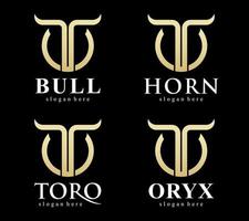 impostato corno Toro toro orice Toro zodiaco stile Vintage ▾ ornato logo design vettore