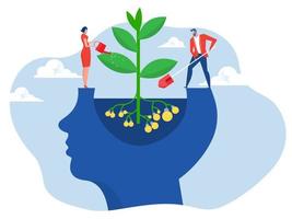 donna d'affari irrigazione impianti a partire dal il cervello mettere pensare crescita mentalita auto-miglioramento e auto-miglioramento idee concetto vettore