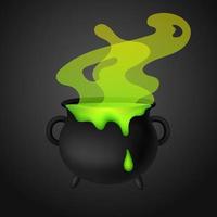 contento Halloween bianco bollente nero calderone con verde appiccicoso pozione. liquido veleno nel pentola. Magia vapore a partire dal stregoneria. fabbricazione limo per vacanza. spaventoso decorazione per autunno. vettore illustrazione