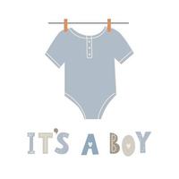 è un' ragazzo. saluto carta con body. bambino doccia invito. boho stile. vettore illustrazione