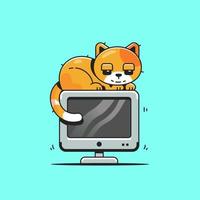 carino gatto su computer cartone animato vettore icona illustrazione. animale tecnologia icona concetto isolato premio vettore. piatto cartone animato stile