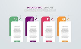 Infografica design con 4 passaggi per dati visualizzazione, diagramma, annuale rapporto, ragnatela disegno, presentazione. vettore attività commerciale modello