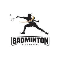 saltare distruggere badminton silhouette logo design vettore