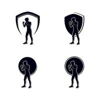 boxe ragazza silhouette nel combattente logo design vettore