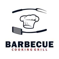 barbecue griglia cucinando logo design vettore