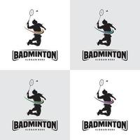 impostato di saltare distruggere badminton silhouette logo vettore