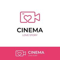 romantico cinema amore semplice logo. preferito telecamera simbolo o logo icona design. amore film logo modello vettore