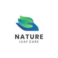 mano icona foglia cura logo con pianta design concetto per biologia, medico, a base di erbe, primavera naturale logo design vettore