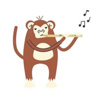 carino poco scimmia giocando musica. asilo animale con musicale strumento. infantile personaggio Stampa concetto design. divertente creativo scimpanzé bambino animale. mano disegnato piatto vettore illustrazione isolato su bianca
