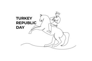 singolo uno linea disegno ataturk su il suo cavallo. tacchino repubblica giorno concetto. continuo linea disegnare design grafico vettore illustrazione.