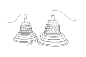 continuo uno linea disegno Borobudur tempio nel Indonesia. punto di riferimento concetto. singolo linea disegnare design vettore grafico illustrazione.