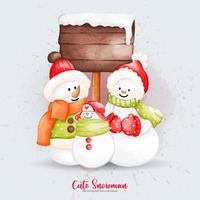 acquerello Natale pupazzo di neve con legna cartello. digitale dipingere acquerello illustrazione vettore