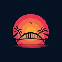 ponte silhouette nel il tramonto logo design vettore