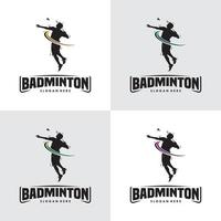 impostato di saltare distruggere badminton silhouette logo vettore