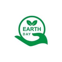 verde mondo ambiente logo con mano cura vettore icona simbolo per terra giorno elementi logo design