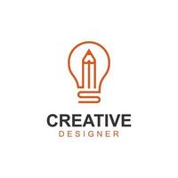 creativo formazione scolastica logo design con leggero lampadina e matita per creativo idea vettore design. inteligente scrittore vettore icona simbolo