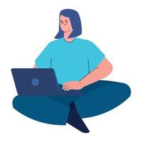 donna seduta che usa il laptop vettore