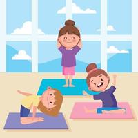 tre poco ragazze praticante yoga vettore