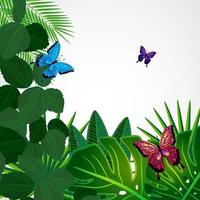 foglie tropicali con farfalle. sfondo di disegno floreale. vettore