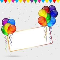sfondo vettoriale festa di compleanno - palloncini colorati festivi, coriandoli, nastri che volano per carta di celebrazioni in uno sfondo bianco isolato con spazio per il testo.