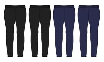 sottile in forma ghette pantaloni moda piatto schizzo vettore illustrazione nero e Marina Militare colore modello davanti, indietro Visualizza isolato su bianca sfondo. ragazze lungo legging modello per Da donna unisex ca.