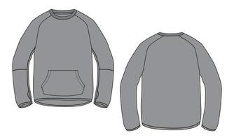 lungo manica felpa tecnico moda piatto schizzo vettore illustrazione grigio colore modello davanti e indietro visualizzazioni. cotone vello maglia inverno capi di abbigliamento design finto su mascalzone