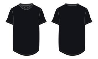 corto manica t camicia tecnico moda piatto schizzo vettore illustrazione nero colore modello davanti e indietro visualizzazioni. abbigliamento design finto su carta facile modificare e personalizzabile