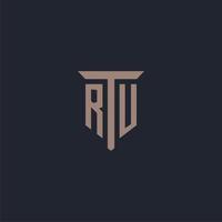 ru iniziale logo monogramma con pilastro icona design vettore