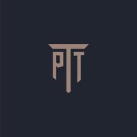 pt iniziale logo monogramma con pilastro icona design vettore