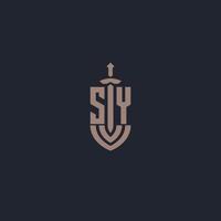 si logo monogramma con spada e scudo stile design modello vettore