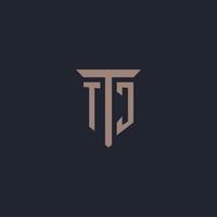 tj iniziale logo monogramma con pilastro icona design vettore