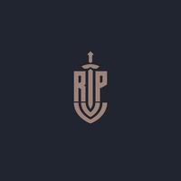 rp logo monogramma con spada e scudo stile design modello vettore