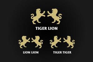 d'oro forte in piedi Leone Leo e tigre silhouette cresta logo design vettore