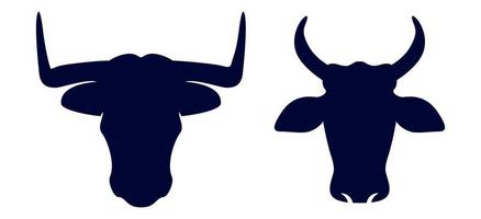 Toro e mucca testa vettore silhouette con grande corno