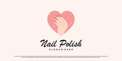 chiodo polacco studio logo design per manicure salone con amore icona e creativo elemento premio vettore