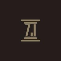 zj monogramma iniziale logo per studio legale con pilastro design vettore