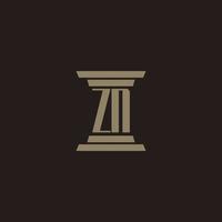 zn monogramma iniziale logo per studio legale con pilastro design vettore