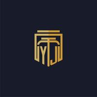 yj iniziale monogramma logo elegante con scudo stile design per parete murale studio legale gioco vettore