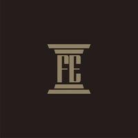 fe monogramma iniziale logo per studio legale con pilastro design vettore