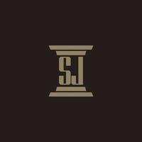 sj monogramma iniziale logo per studio legale con pilastro design vettore